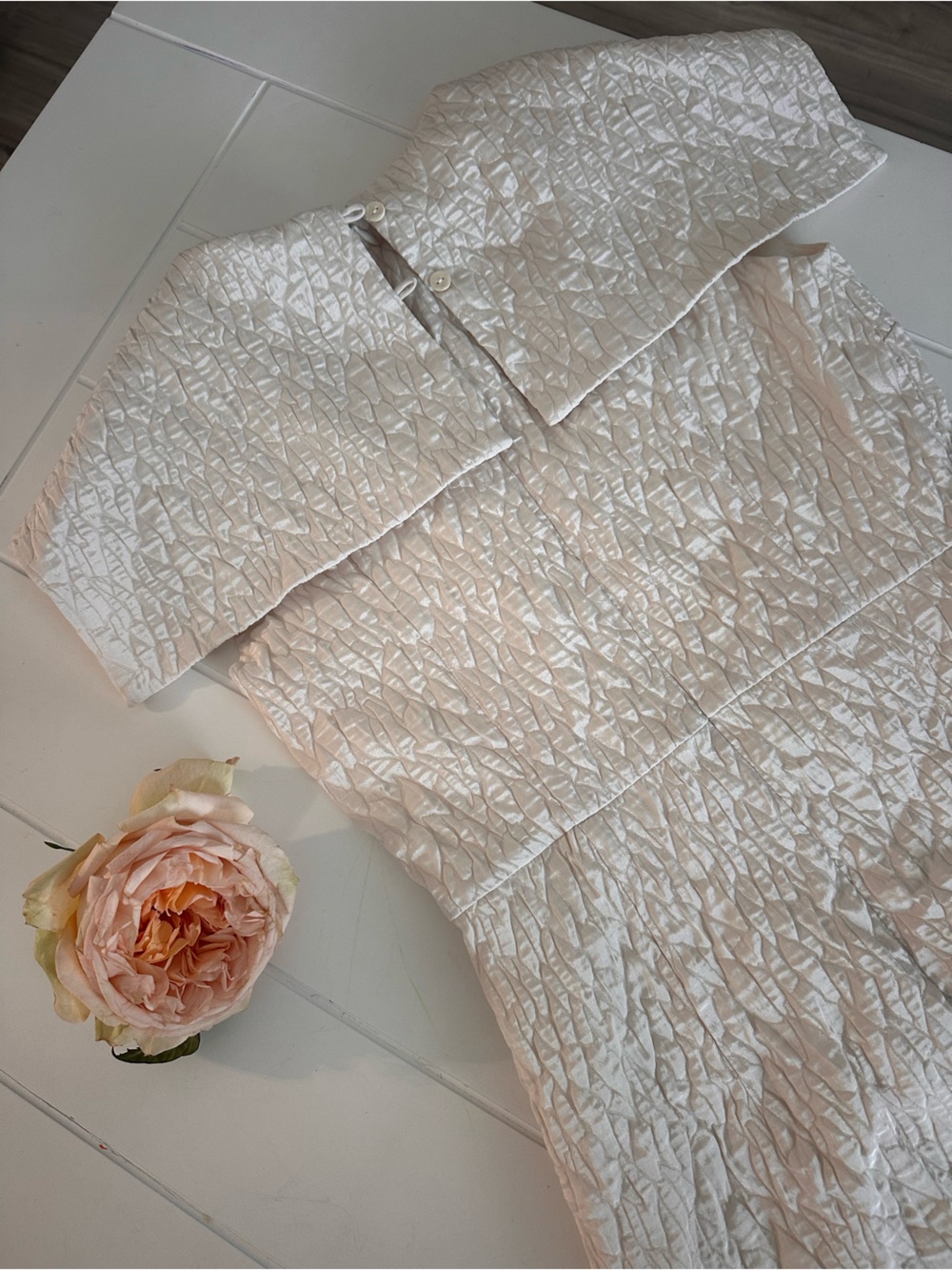 Women's Textured Cream Midi Dress